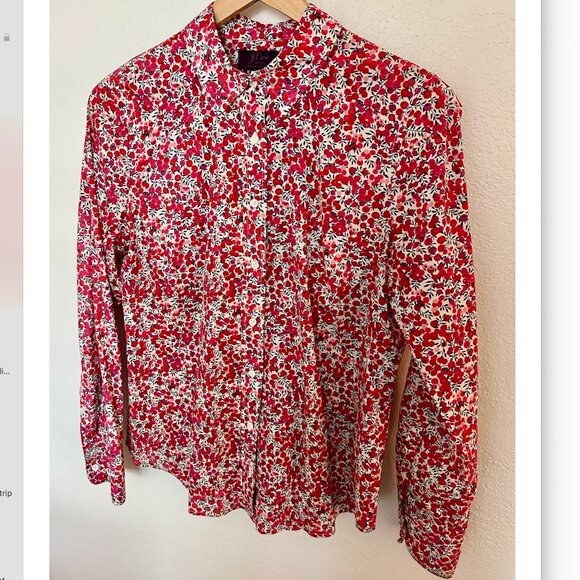 J. Crew Liberty of London  Button Up Shirt Classic Red Pink Navy Size 8 - Picture 1 of 4